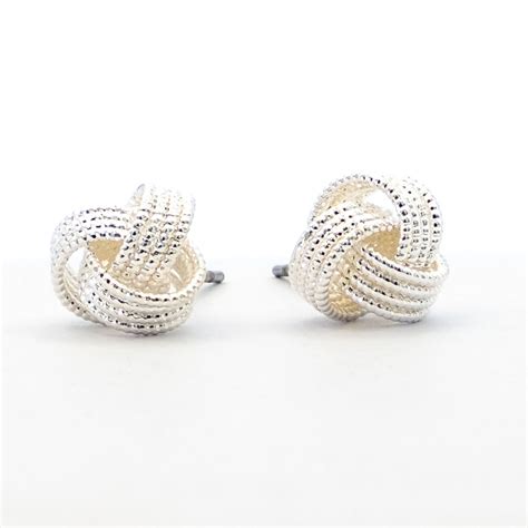Silver Textured Love Knot Stud Earrings | Silver Earrings