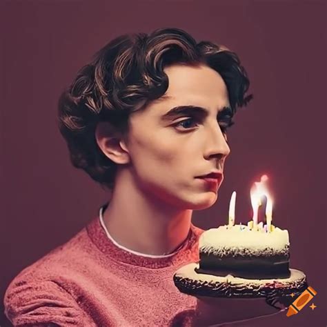 Timothee chalamet holding a birthday cake on Craiyon