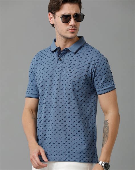 Classic Polo Men's Cotton Half Sleeve Printed Slim Fit Polo Neck Blue