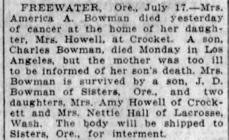 obituary of America A. Baker Bowman in The Spokesman-Review, Spokane ...