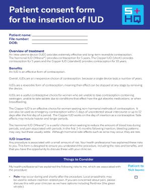 Fillable Online shq org Patient consent form for the insertion of IUD ...