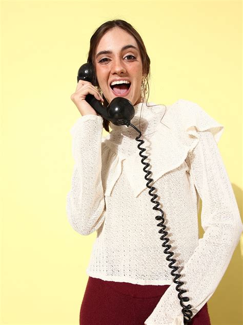 Athena Women White Woollen Pullover with Frill Detail – Athena Lifestyle