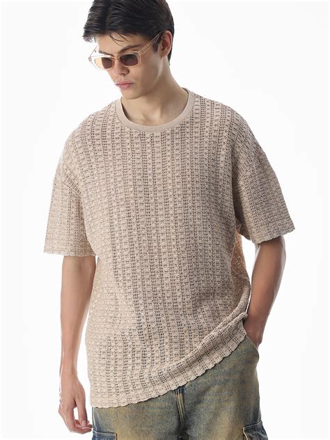 Buy Beige Jacquard Boxy Fit T-shirt for Mens Online at Jack&Jones ...