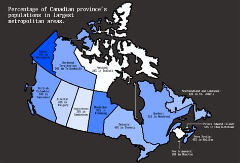 Percent of Canada's provinces's populations living in largest metro area (2021 data) : r/MapPorn