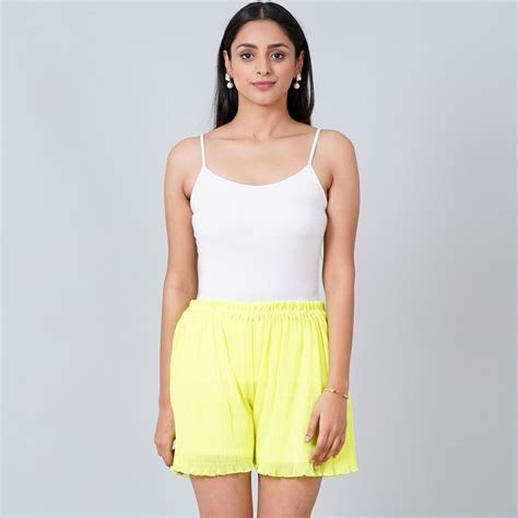 Neon Green Pleated Shorts | First Resort by Ramola Bachchan