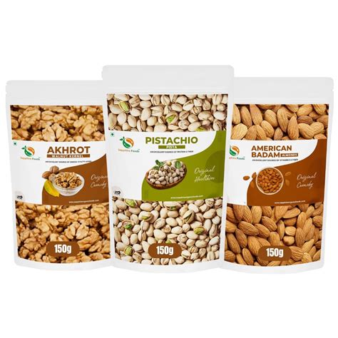 SAPPHIRE FOODS 450gm Pack of 3 Premium Dry Fruits Combo Akhrot Pista ...