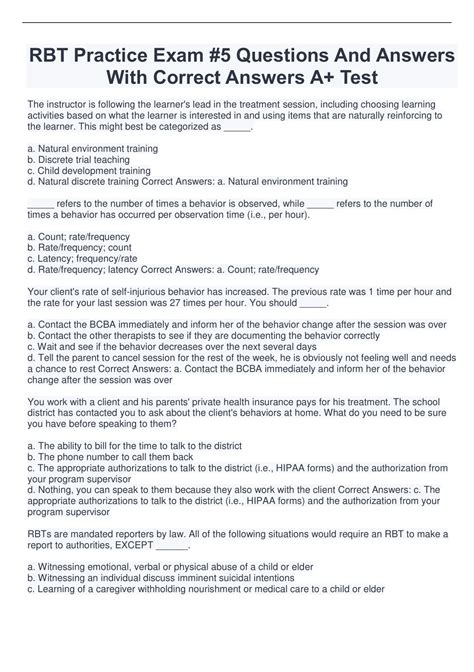 RBT Practice Exam #5 Questions And Answers With Correct Answers A+ Test ...