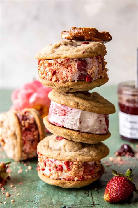 Strawberry Pretzel Cookie Ice Cream Sandwiches. - Half Baked Harvest