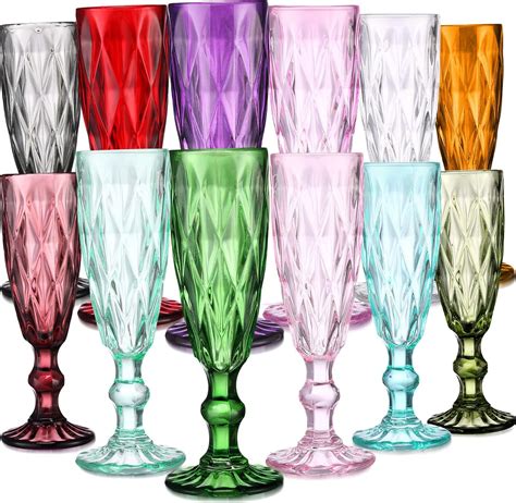 Amazon.com | Yaomiao 12 Pcs Colorful Champagne Flutes Bulk Vintage ...