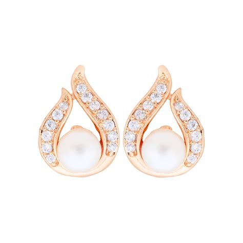 Buy I Jewels Rose Gold Plated American Diamond Stud Earrings For Women ...