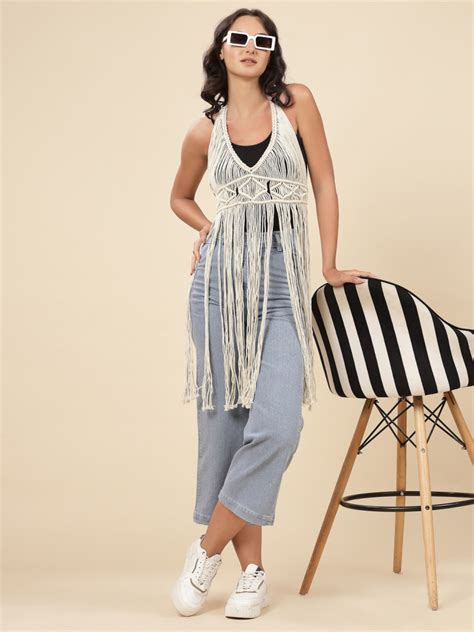 Velvery Crochet Off White Macrame Boho Chic Longline Hand Knitted ...