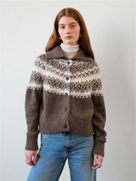 Plush Alpaca Blend Fair Isle Cardigan - Brown Combo / XS | White and ...