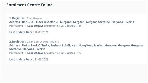 Aadhaar Card Enrolment Centres in Gurgaon, Haryana