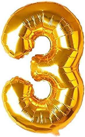 On Blow 3 Number Gold Foil Balloon 16 Inch Size for Birthday ...