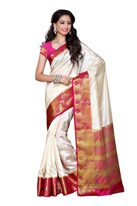 MIMOSA Women's Kanchipuram Tassar Silk Saree With Unstitched Blouse ...