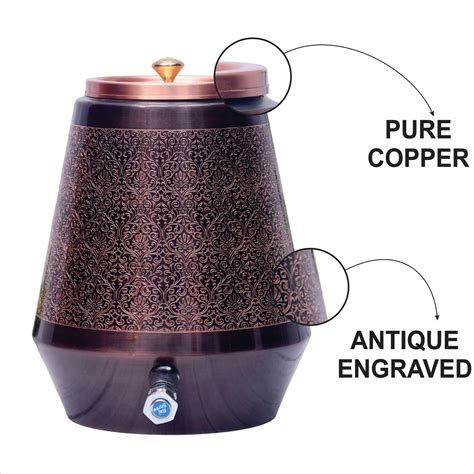 Pure Copper Water Dispenser Conical Antique Engraved Designed Capacity ...