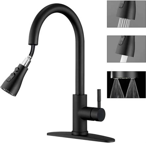 Matte Black Kitchen Faucet with Pull Down Sprayer, Single Lever 3 ...