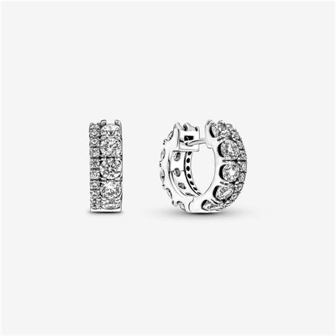 Pandora Hoop Earrings Factory Store Online - Silver Double Band Pave ...