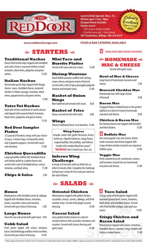 Menu for Red Door Lounge in Billings, MT | Sirved