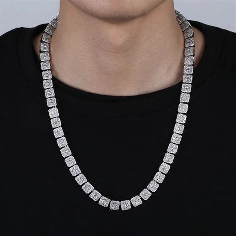 Baguette Tennis Chain Ice Out Hip Hop Chain Necklace For Mens ...