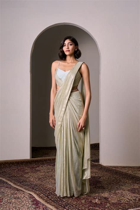 Minty Gold Draped Saree – Parshya