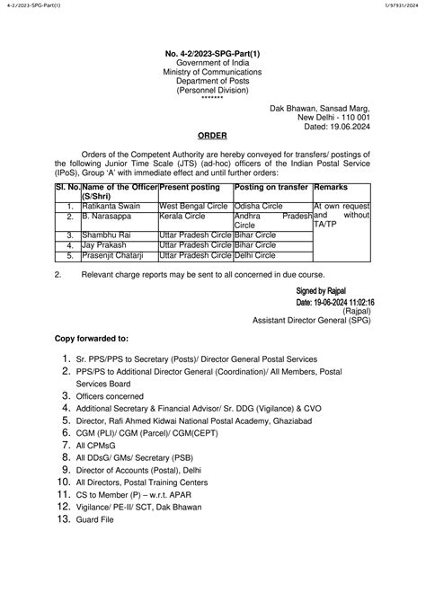 Transfer/Posting of Junior Time Scale (JTS) (ad-hoc) officers of the ...