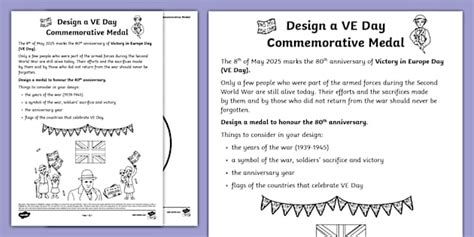 Design a VE Day Commemorative Medal Activity Sheet - Twinkl