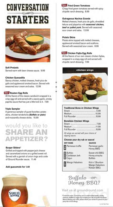 Menu for Ground Round Grill & Bar in Bismarck, ND | Sirved