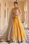 Buy Orange Organza Diamonds, Embroidery Round Neck Aari Blouse Lehenga ...