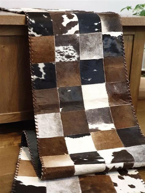 Natural Cowhide Patchwork Table Runner | Handmade Cowhide Table Runner ...
