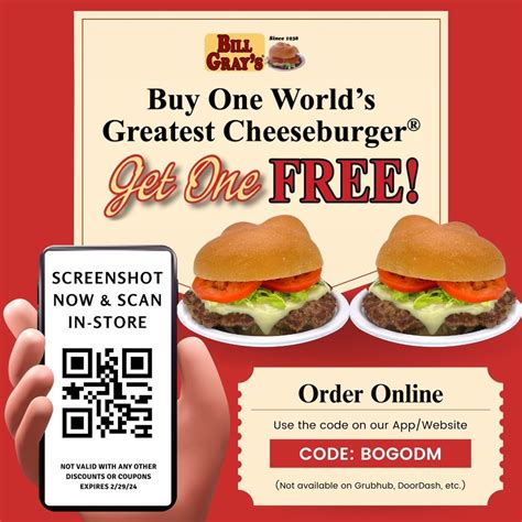 Bill Gray's | 📢🍔💖 Buy One, Get One Free offer on the World's Greatest ...