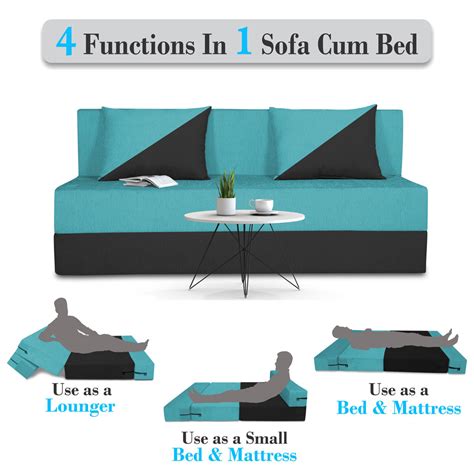 Adorn India Easy Desmond 3 Seater Sofa Cum Bed 5 x 6 (Aqua Blue & Blac