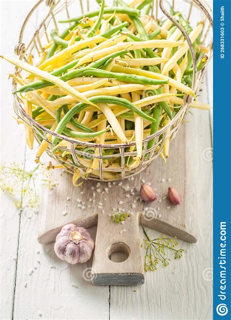 Ingredients for Pickled Yellow and Green Beans in Basket Stock Image ...