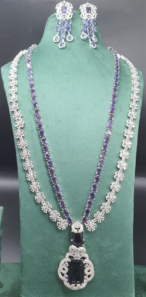 Premium Double Layer Purple Floral Bridal Necklace Set With Earrings ...