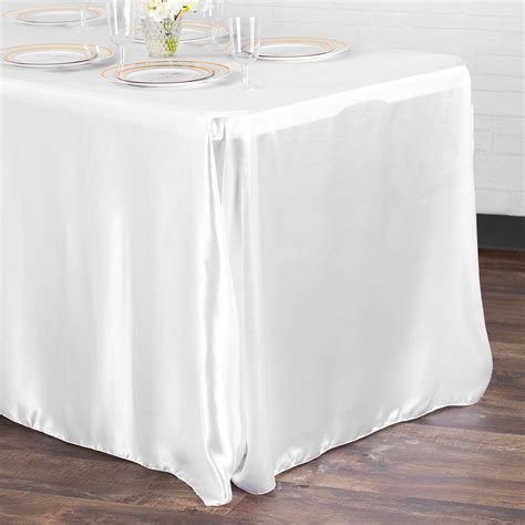 Satin Rectangular 90 x 132 inch Tablecloth White at CV Linens