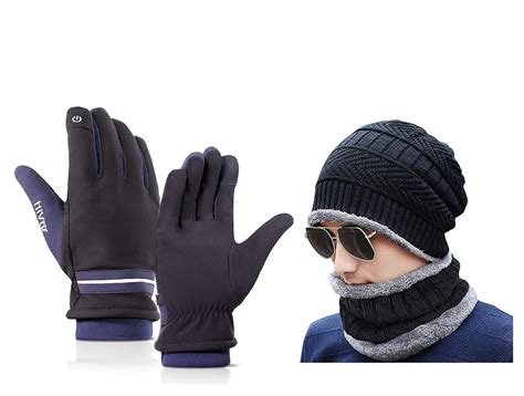 Buy HIVER Winter Beanie Cap Scarf Set Warm Knit Cap Thick Fleece Lined ...