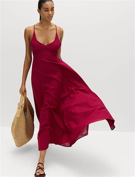 Buy Pure Cotton Strappy V-Neck Maxi Beach Dress at Marks & Spencer