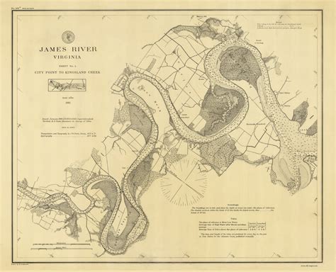 James River 4 1882 - Old Map Nautical Chart AC Harbors 401D - Virginia ...