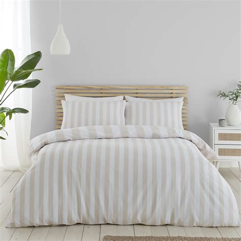 Natural Catherine Lansfield Cove Stripe Duvet Cover Bedding Set | Terrys