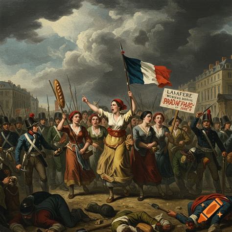 Historical painting of the Women’s March on Versailles, 1789, in black ...
