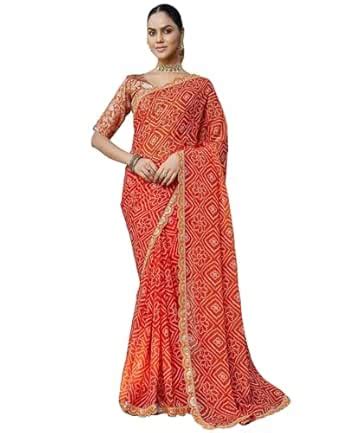 Buy SIRIL Women's Georgette Bandhani Printed Saree with Unstitched ...
