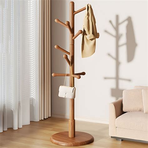 Scandinavian Solid Wood Freestanding Coat Rack with Hooks for Entryway ...