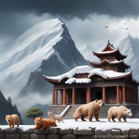 Animals, Mountains, and Ancient Architecture in Summer Climate | Stable ...