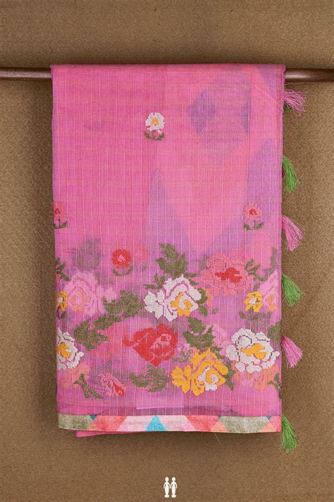 Floral Threadwork Buttas Pink Kota Cotton Saree – Sundari Silks
