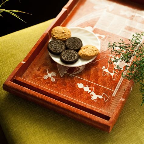 ExclusiveLane Warli Handpainted Roller Tray in Orange- for Kitchen ...