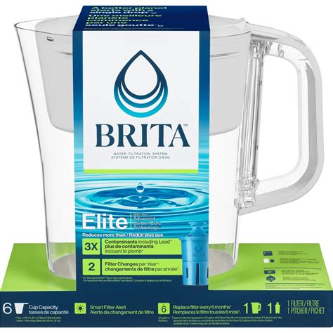 Brita Small 6 Cup Denali Water Filter Pitcher with 1 Brita Elite ...