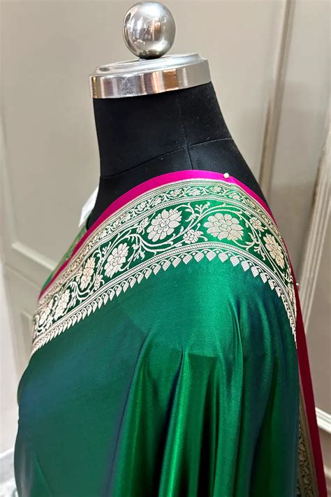Emerald Green Plain Zari Katan Silk Banarasi Saree – Mohsin Textiles