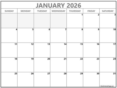 Blank Calendar Printable January 2026