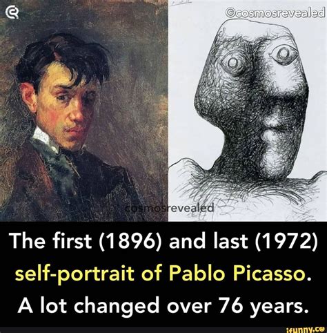 The first (1896) and last (1972) self-portrait of Pablo Picasso. A lot ...
