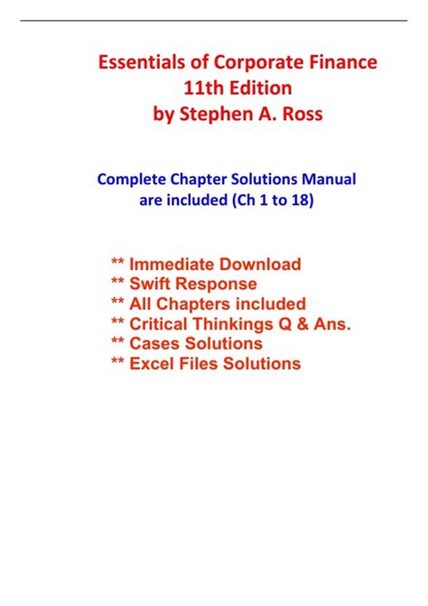 Solutions for Essentials of Corporate Finance, 11th Edition Ross (All ...